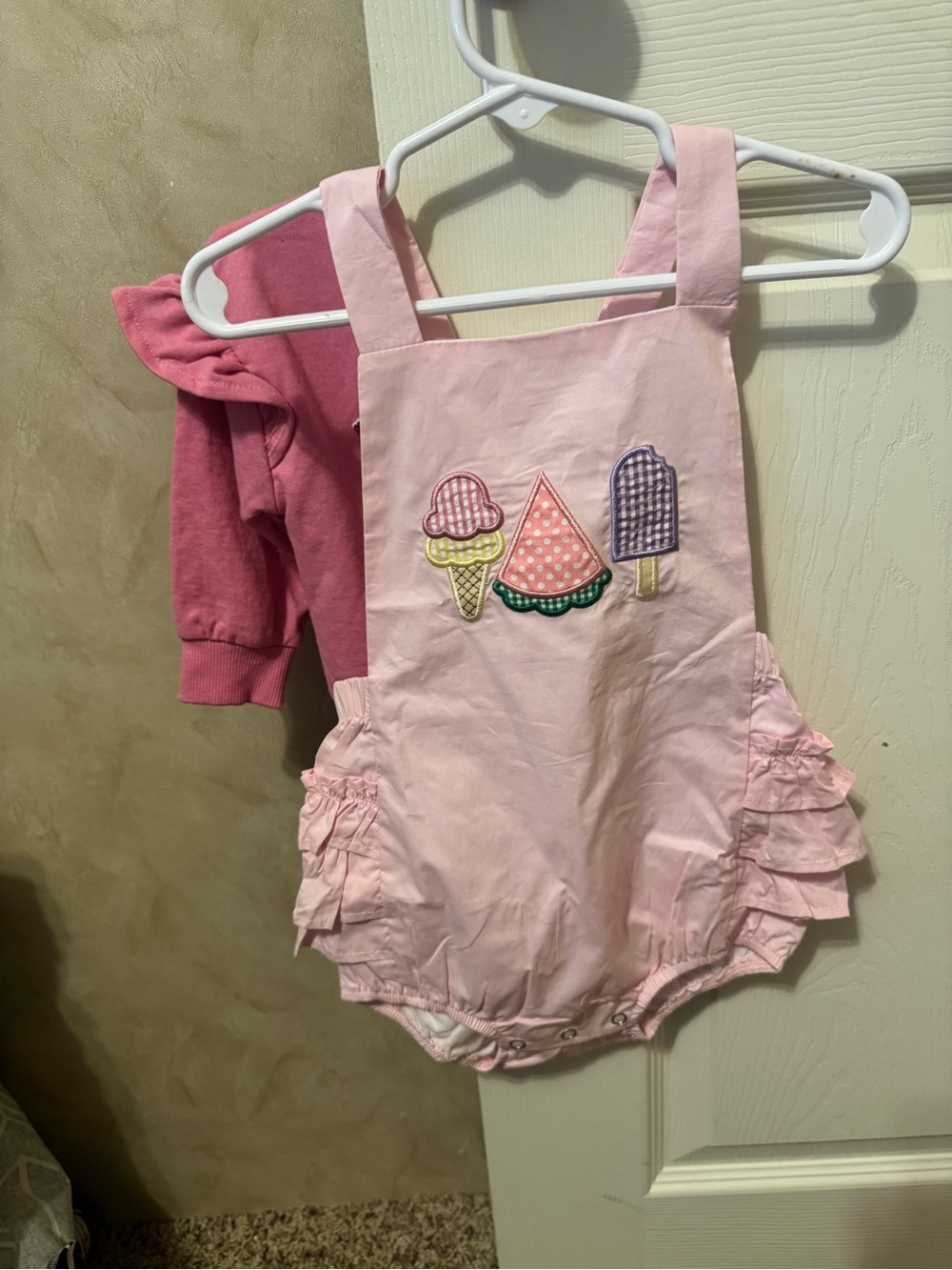 Girls' Pink Ice Cream Appliqué One-Piece Bodysuit